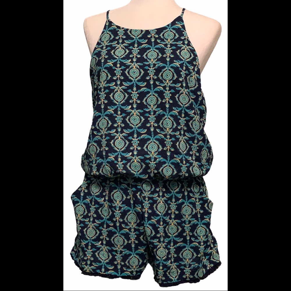 Navy/Teal Fringed Romper